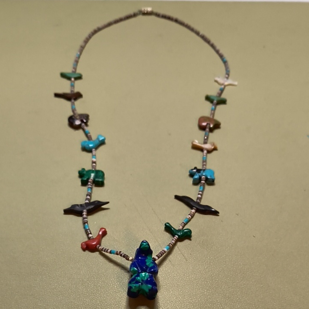 Vintage Multicolor Bear Fetish Necklace - Native Style Women’s Jewelry
